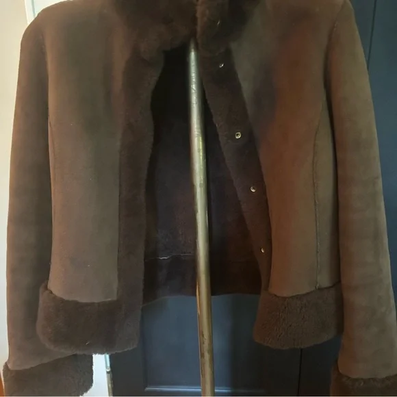 Tory Burch / Bergdorf Goodman Chocolate Brown Suede Shearling Jacket XS - Picture 4 of 9